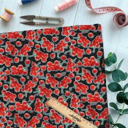 Ткань шифон мёрзлая рябина с зелёной каймой