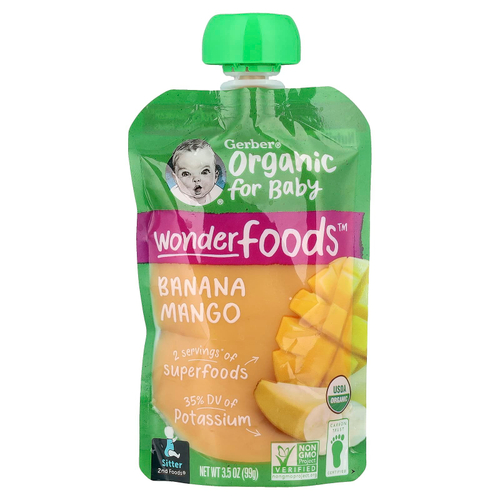 Gerber, Organic for Baby, Wonder Foods, 2nd Foods, банан и манго, 99 г (3,5 унции)