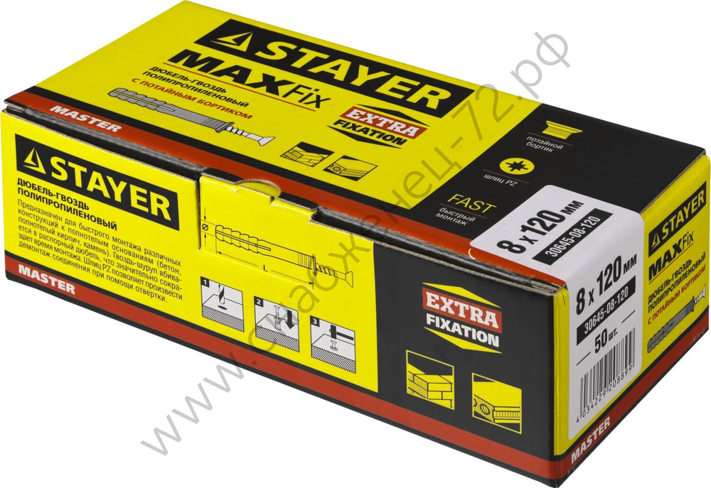 STAYER 8 x 120 мм, потайный бортик, дюбель-гвоздь, 50 шт (30645-08-120)