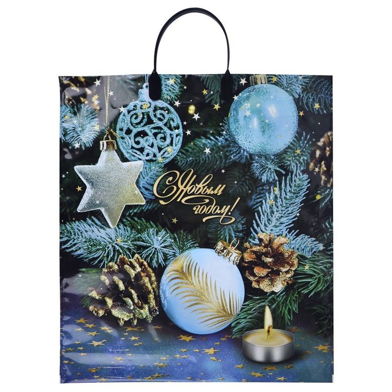 Пакет новогодний пластиковая ручка Россия 40*44 см 100 мкм Золотые шишки  1 шт 100  шт/кор