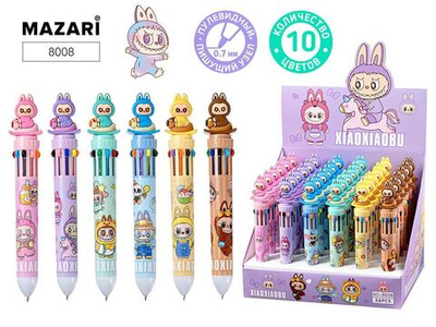 Ручка шарик. автомат 10цв. 0.7мм. "Зубастик" cмен.стержень 68 мм. корп. цветной, ассорти 6 дизайнов (Комплект 36шт.)