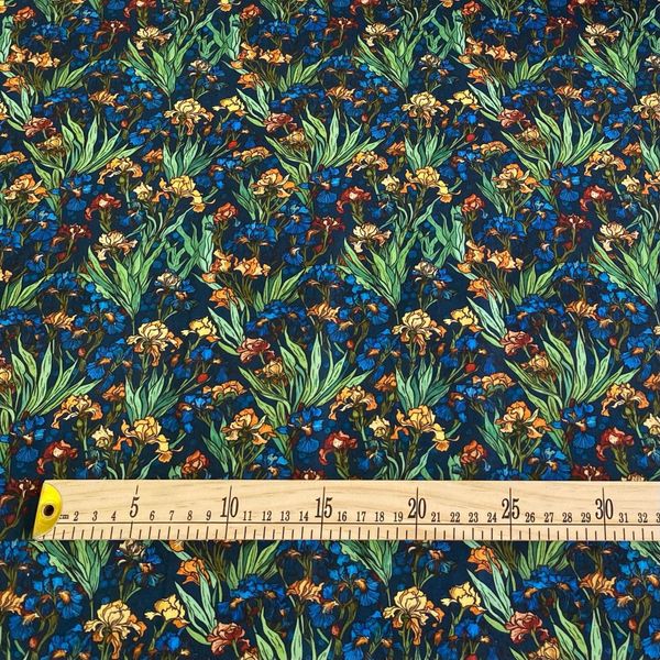 ИРИСЫ НА ТЕМНО-СИНЕМ  100% хлопок Handmade Fabrics 3