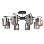 Потолочный светильник 8x40Вт E14, металл/стекло, чёрный/хром/дымчатый плафон