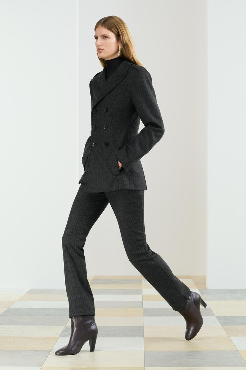 ZARA БРЮКИ СО СРЕДНЕЙ ПОСАДКОЙ ИЗ СМЕСОВОЙ ШЕРСТИ, ТЕМНО-СЕРЫЙ