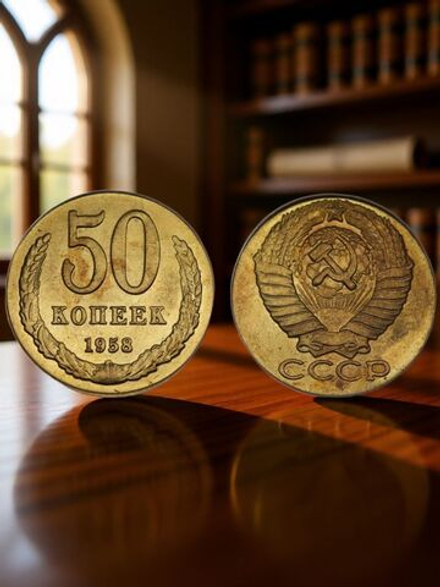 50 копеек 1958 года СССР. Погодовка. Копия пробной советской монеты. Бронза. Гурт рубчатый