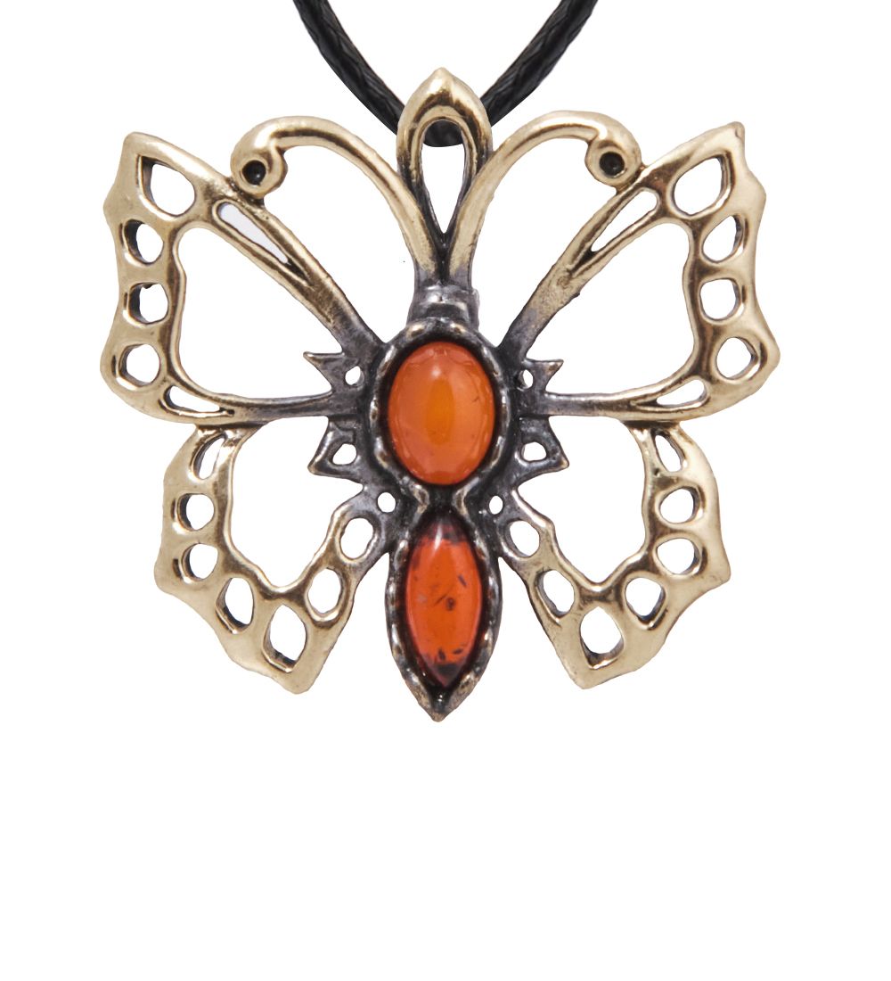 AM-4074 Подвеска «Бабочка Перламутр» (латунь, янтарь)