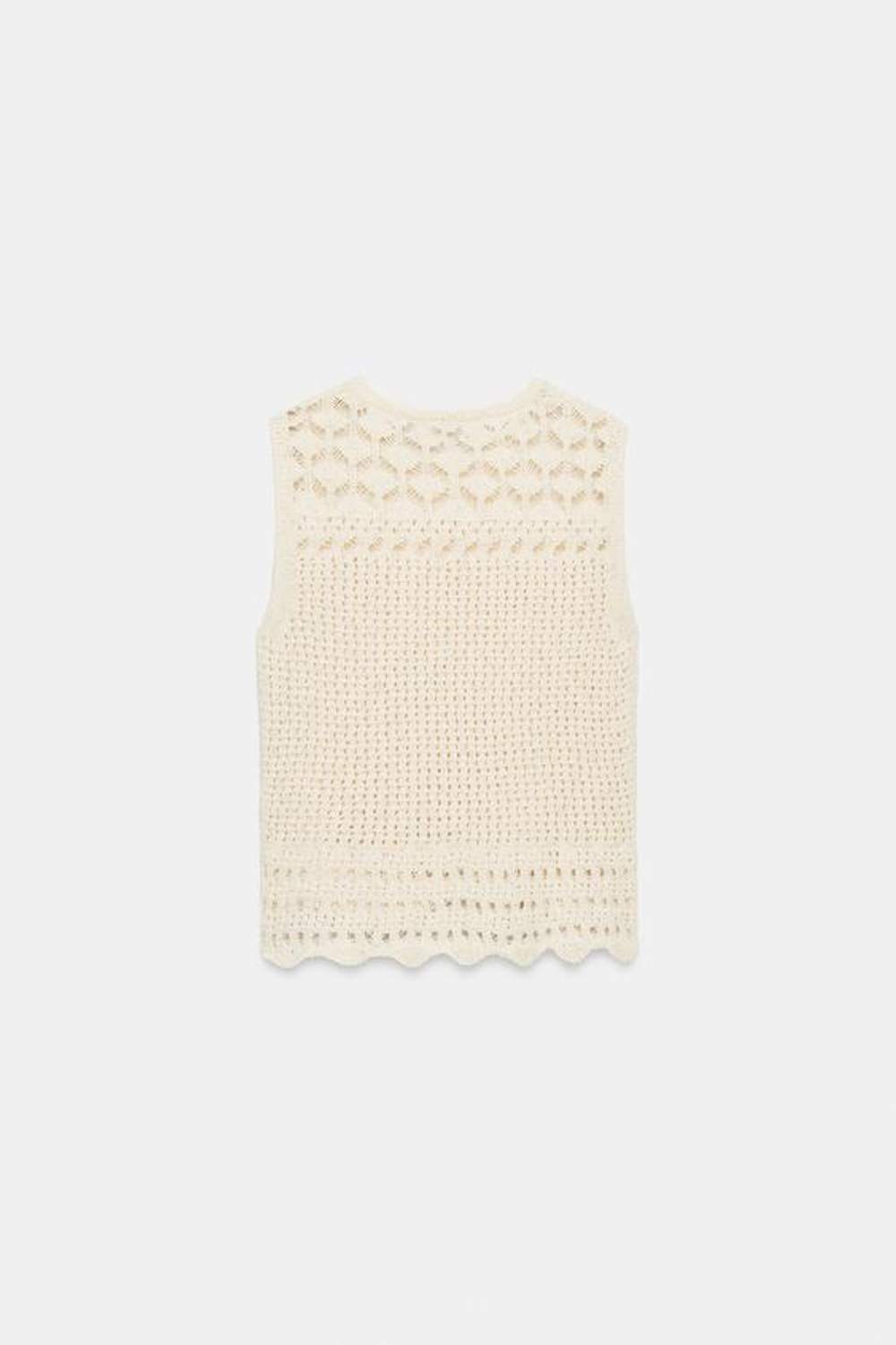 ZARA ТОП ИЗ ТРИКОТАЖА POINTELLE, ЭКРЮ