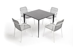 "Малага" обеденная группа на 4 персоны со стульями "Тунис", каркас белый, роуп светло-серый