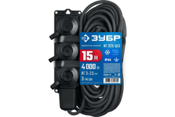 Силовой удлинитель ЗУБР КГ 325-Ш3 15 м, 4000 Вт, 3 гнезда 55024-15