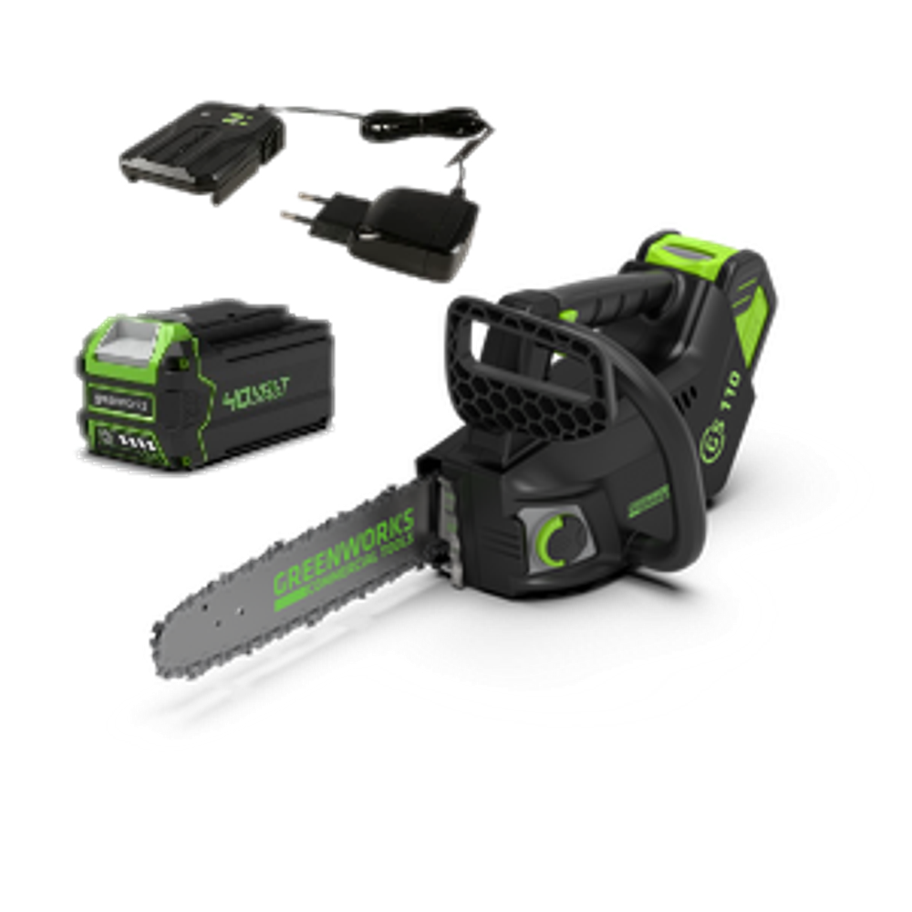 Аккумуляторная цепная пила Greenworks GD40TCSK4, 2003807UB,40v, 25 см, АКБ 4 А·ч и ЗУ