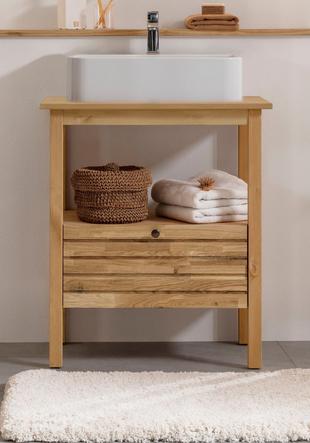 Тумба под раковину, 70х42х80, Миллиси, в ванную, напольная, из массива дуба и сосны, Dipriz