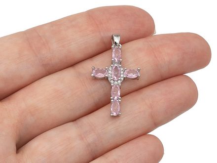 Подвеска "Крестик" с розовыми кристаллами, 26мм