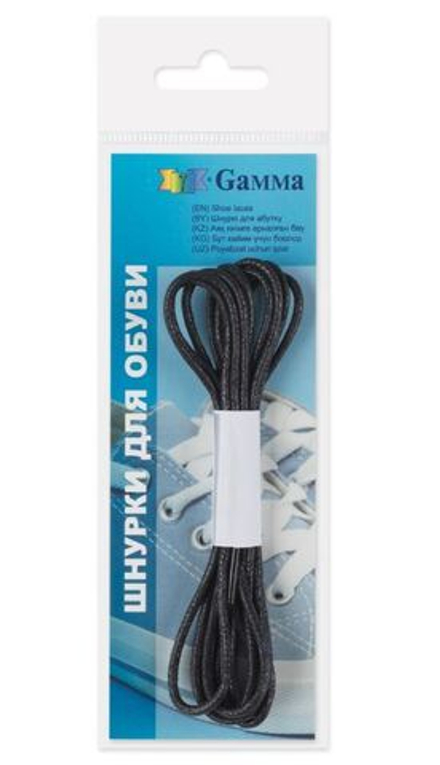 Шнурки "Gamma" ХБВ 60/2 вощеные 2 мм 60 см, 1 пара, цв. черный