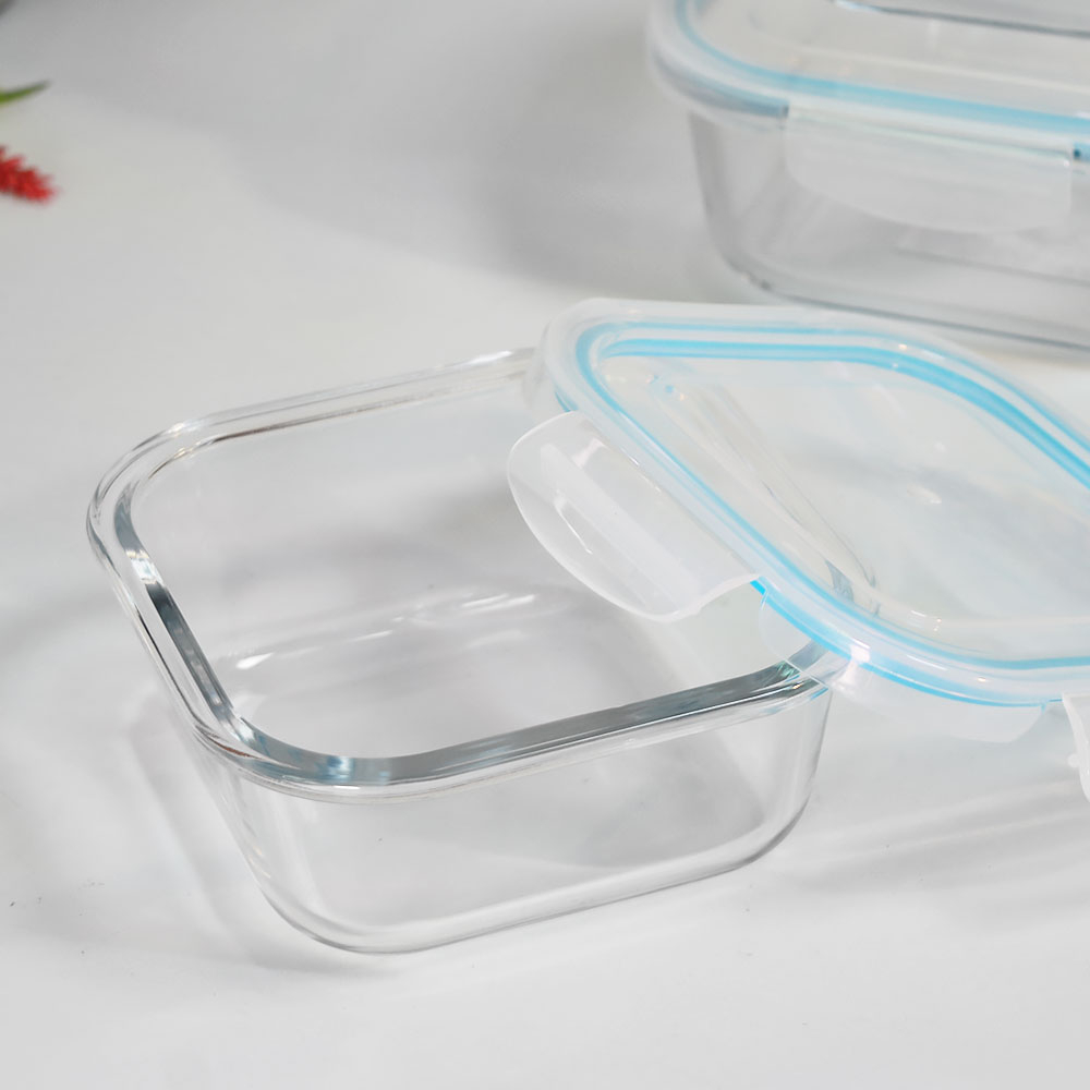 Набор контейнеров 3шт (320мл, 520мл, 800мл) стеклянные, квадратные, с герметичными крышками, цвет си