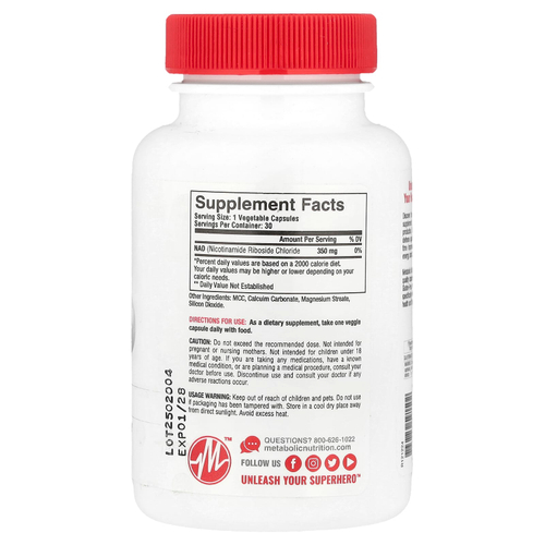 Metabolic Nutrition, NAD MAX ™, омолаживающее средство на клеточном уровне, 30 капсул