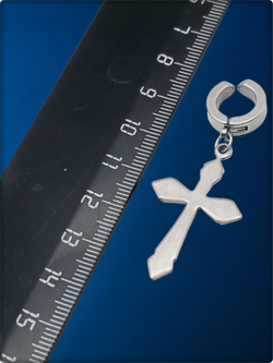 Стальная клипса (без прокола) "Крест большой". Медицинская сталь.