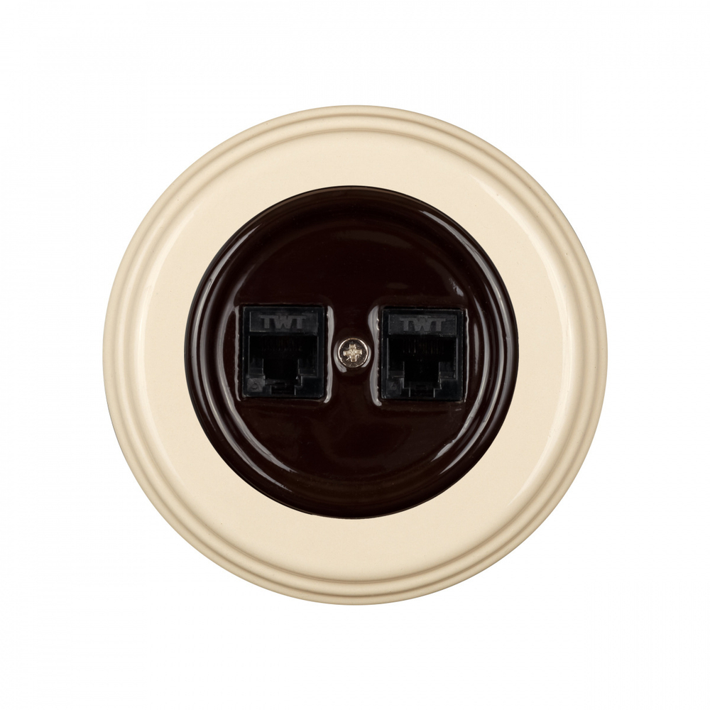 Розетка RJ45 информационная двойная, керамика, цвет коричневый B1-302-02