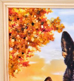 AMB-51/59 Картина «Овчарки с бульдожкой» (с янтарной крошкой) дер.рамка 21х30