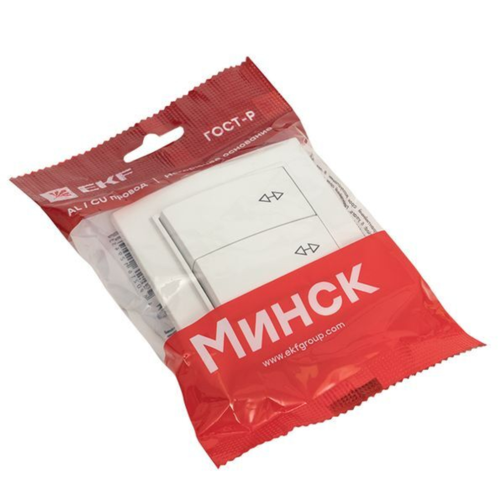 Выключатель 2-кл, СП проходной 10А белый Минск EKF Basic