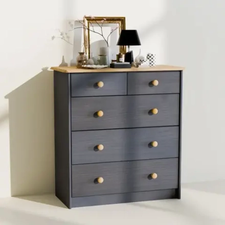 Комод Хаба 5 ящиков, серый/антик