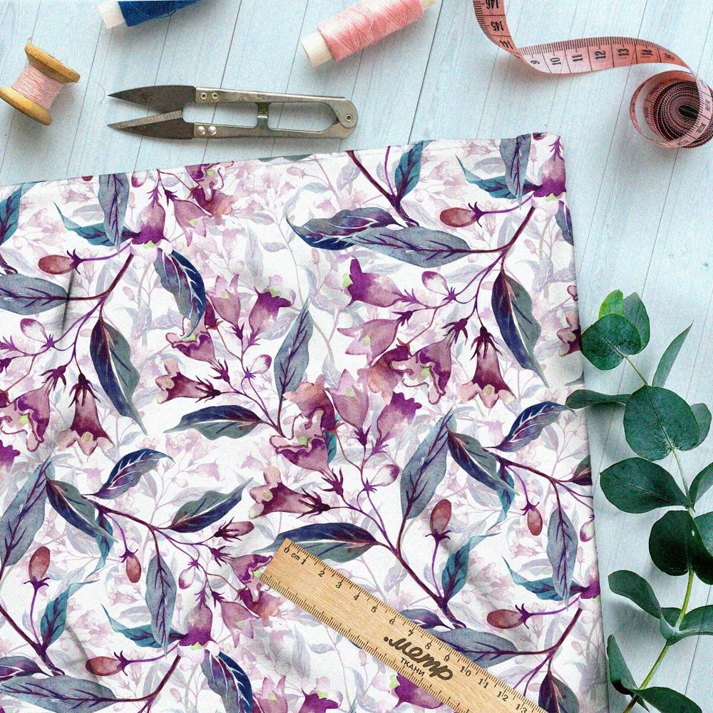 Ткань сатин сдержанные акварельные колокольчики