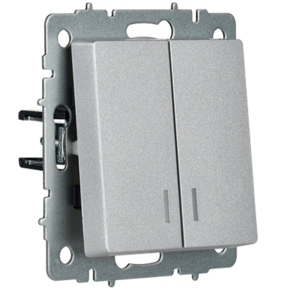 BRITE Выключатель 2-клавишный с индикацией для отелей 10А ВС10-2-9-БрА алюминий IEK