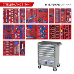 МАСТАК (52-07344G) Набор инструментов 344 предмета, "СПЕЦИАЛИСТ 344", в серой тележке