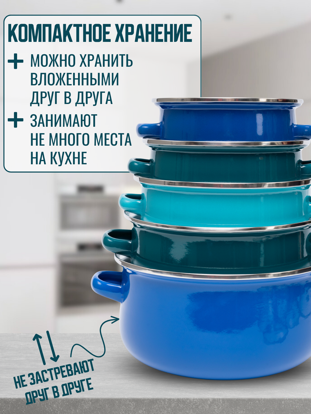 Набор кастрюль 5 шт Морской бриз