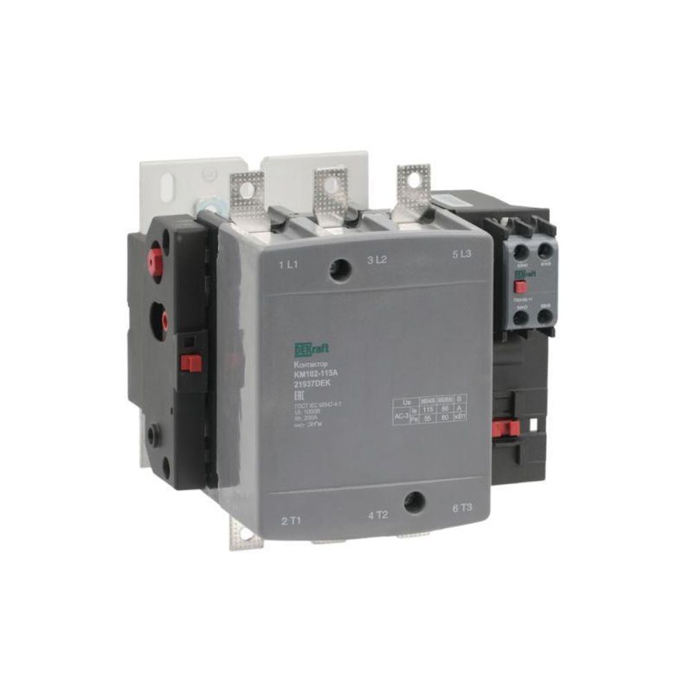 Контактор 115А 220В АС АС3 АС4 1НО+1НЗ КМ-102 DEKraft 21937DEK Контактор 115А 220В АС АС3 АС4 1НО+1НЗ КМ-102 DEKraft 21937DEK