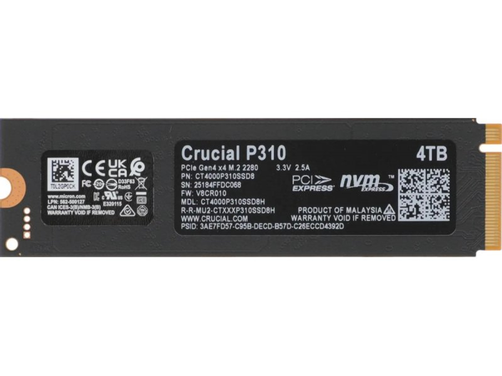 SSD накопитель Crucial P310 4ТБ, M.2 2280, PCIe 4.0 x4, NVMe [CT4000P310SSD8]