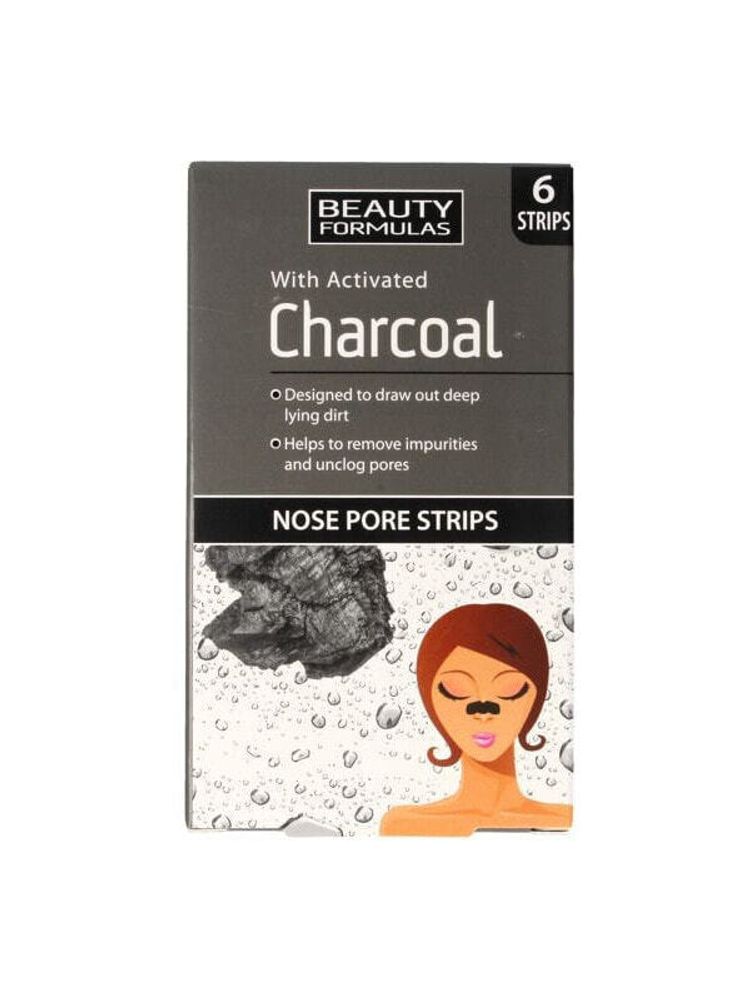 Beauty Formulas Charcoal Płatki oczyszczające na nos z aktywnym węglem 6szt.