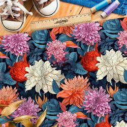 Ткань премиум шифон ночные хризантемы