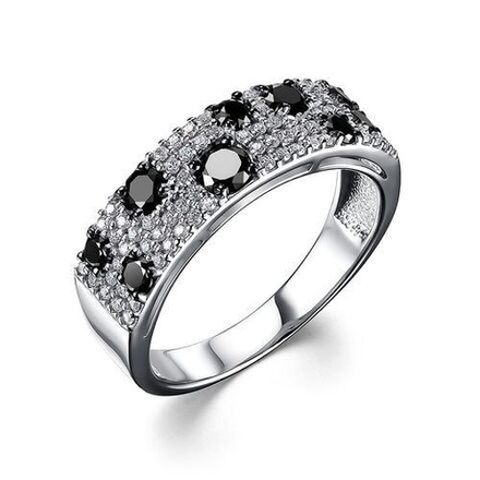 Кольцо серебряное с черными фианитами