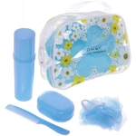 Набор банный дорожный 4шт «Traveler - Ромашки», микс 3 цв., (мочалка, футляр 2шт, расческа), 20*15,5*8,5