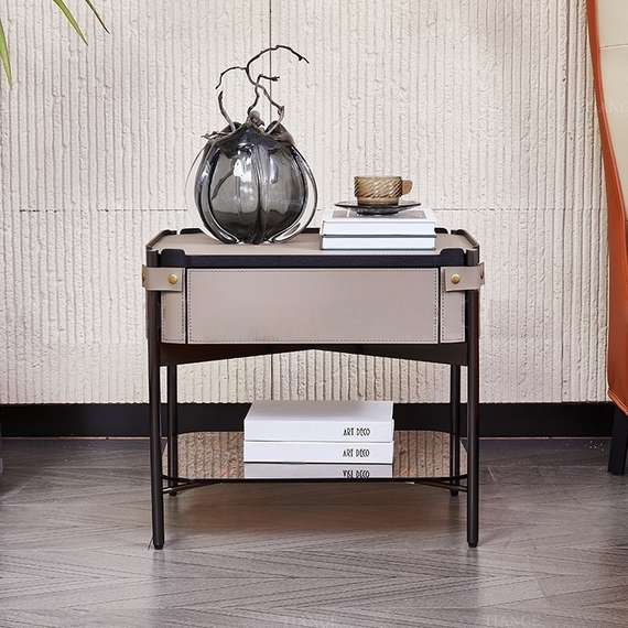 Тумба прикроватная Panzano, бежевая экокожа