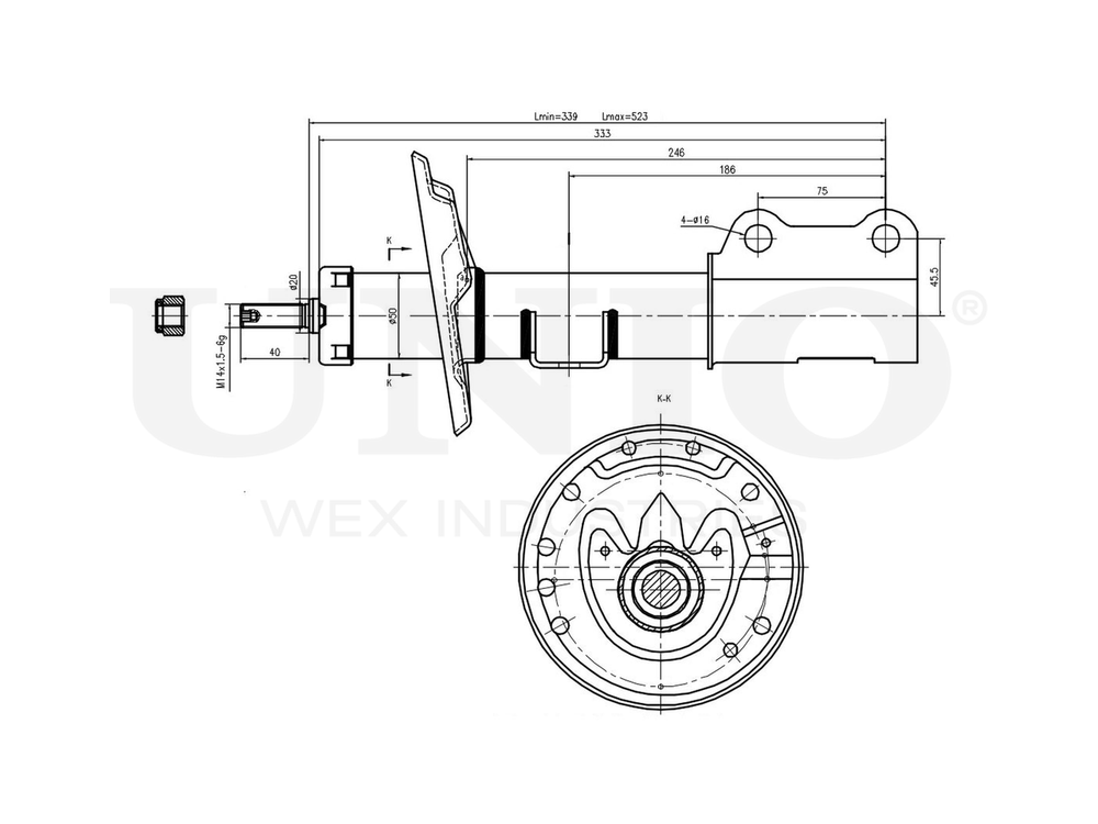 Амортизатор газовый передней подвески правый UNIO SAB-10303