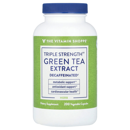 The Vitamin Shoppe, Экстракт зеленого чая, тройная сила действия, без кофеина, 200 растительных капсул (750 мг на капсулу)