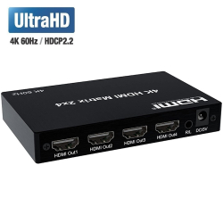 Разветвители и преобразователи видеосигнала ORIENT HSP0204HN-2.0, HDMI матричный переключатель / разветвитель 2-&gt;4 с аудиовыходами, UHD 4K / 60Гц (3840x2160), HDR, HDMI 2.0, HDCP 2.2, пульт ДУ, внешний БП 5В / 2A, метал.корпус (33266)
