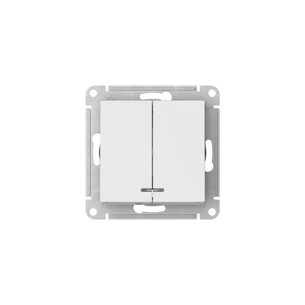 ATLASDESIGN 2-клавишный ВЫКЛЮЧАТЕЛЬ с подсветкой, сх.5а, 10АХ, мех., быстрозажим. клем., БЕЛЫЙ