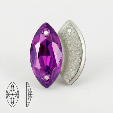 Стразы пришивные из стекла и хрусталя, цвет Purple, форма Navette