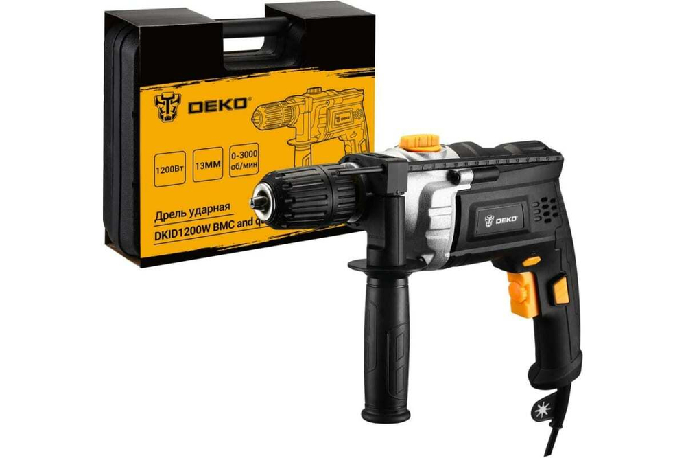 Ударная сетевая дрель DEKO DKID1200W в кейсе, с быстрозажимным патроном