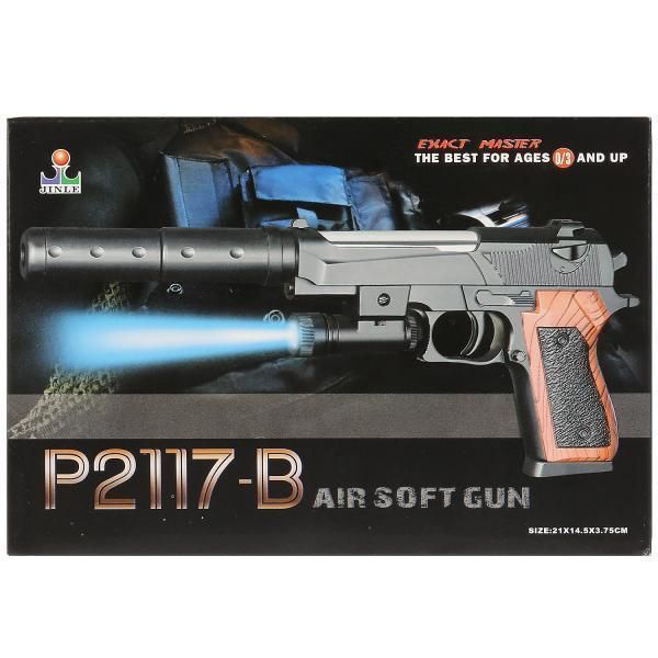 Пистолет   фонарем и глушителем, с пульками p2117-b