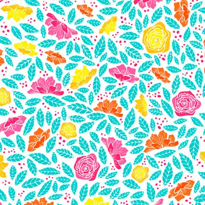 Бесшовный паттерн с абстрактными цветами и листьями на белом фоне