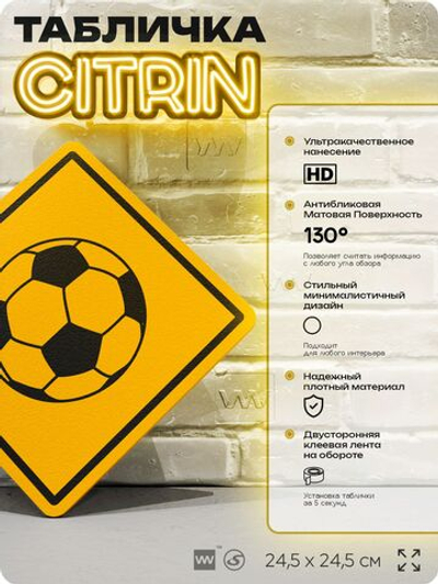 Табличка декоративная "Футбольный мяч" на дверь и стену, спортивная, информационная, декоративный знак, 24,5х24,5 см, пластиковая, Айдентика Технолоджи