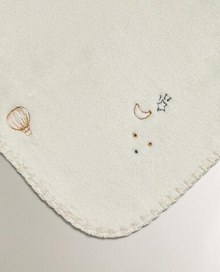ZARA HOME ДЕТСКИЙ ФЛИСОВЫЙ ПЛЕД С ВЫШИВКОЙ, КРЕМОВЫЙ