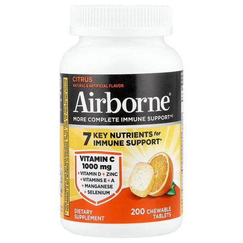 AirBorne, More Complete Immune Support, со вкусом цитрусовых, 200 жевательных таблеток