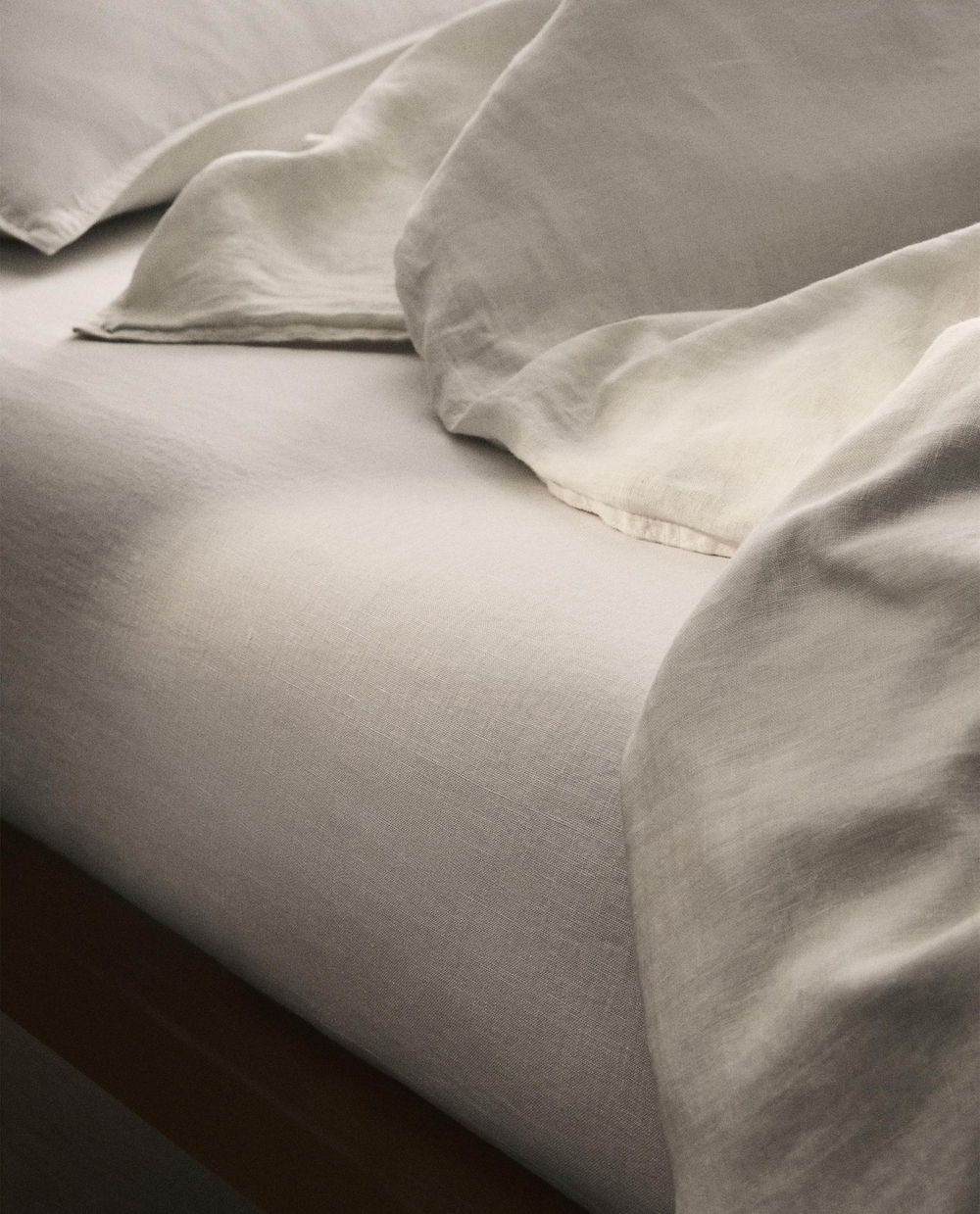 Простыня на резинке Zara Home хлопок, лён 100%, однотонный, 6150/900