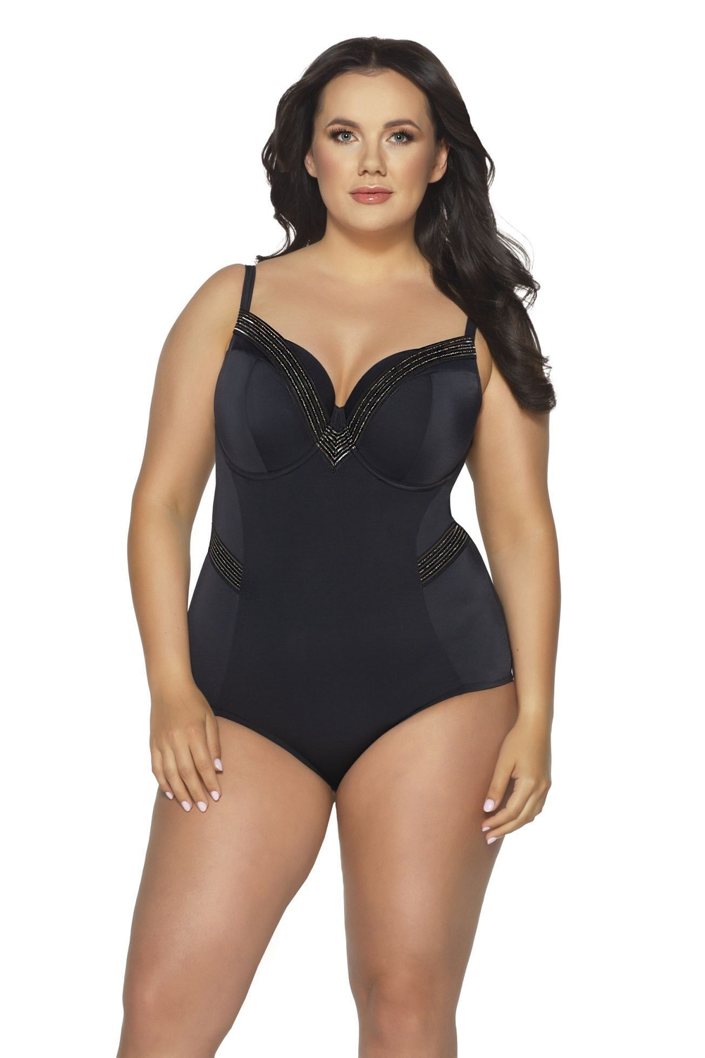 Совместный купальник с лентами из люрекса (Размер: 95B) (Цвет: черный)