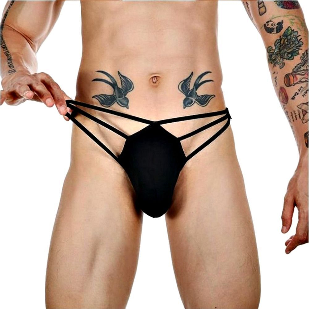 Черные сексуальные трусы-стринги на тонких бретелях (Размер: L) (Цвет: черный)