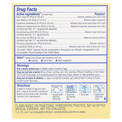 Boiron, Cold Calm Baby, жидкая добавка, для облегчения симптомов простуды, для детей от 6 месяцев, 30 отмеренных жидких доз по 1 мл (0,034 жидк. унции)